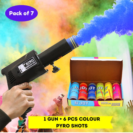 Pyro gun with 3 in 1  COLOUR 6  RIFFILE FREE WITH 3 HOLI TSHIRT FREE WITH 1000 BALLOONS FREE AND FREE DELIVERY